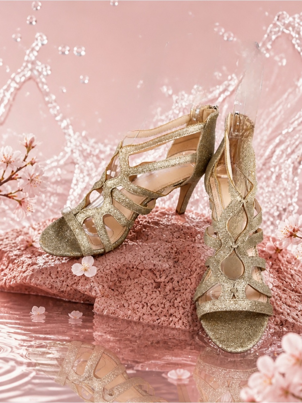 Kelly And Katie Jazelle Strappy Gold Glitter Open Toe High Heel 8.5 New No Box - Picture 7 of 13